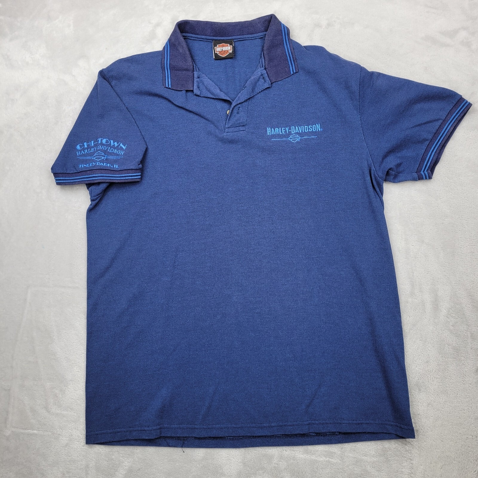 Vintage Harley Davidson Shirt Mens Large Polo Chicago Chitown Stratman Stedman
